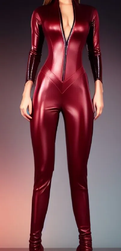 Wallpaper featuring a sleek burgundy bodysuit with a stylish gradient background.