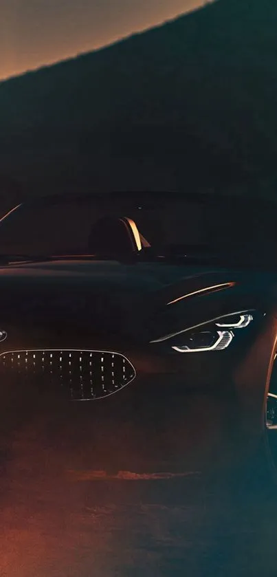 Sleek car in dark, atmospheric night setting, perfect for mobile background.