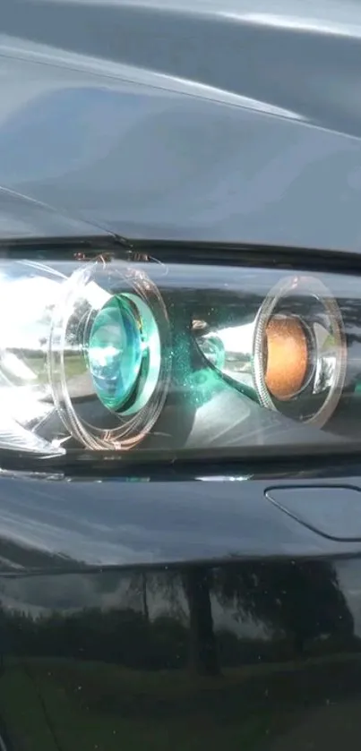 Close-up of a sleek, modern car headlight design.