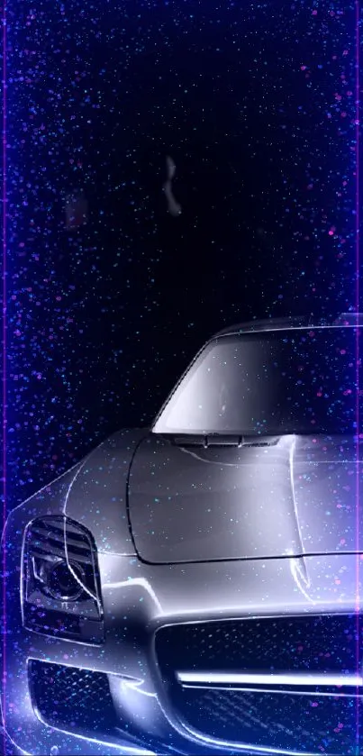 Sleek luxury car in neon light design, perfect for mobile wallpaper.