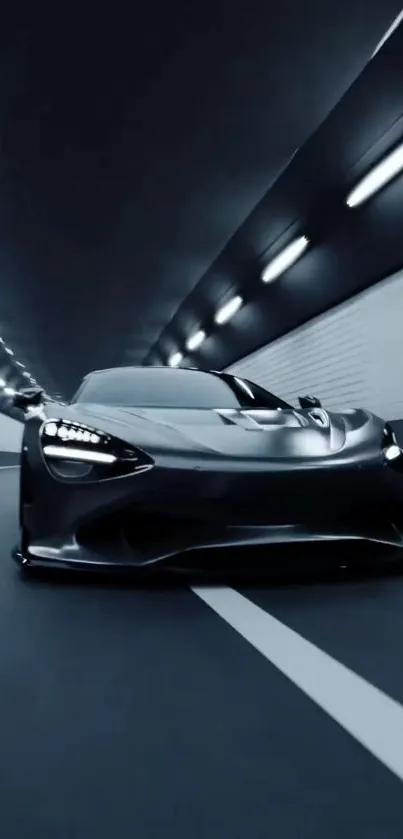 Sleek, futuristic car speeding in tunnel.