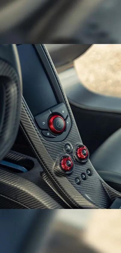 Sleek and elegant car interior with carbon fiber accents.