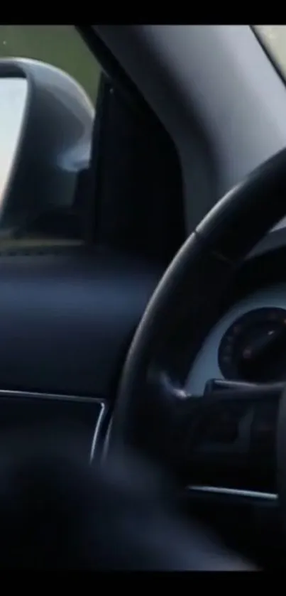 Sleek car interior with modern design featuring a dashboard and side mirror.