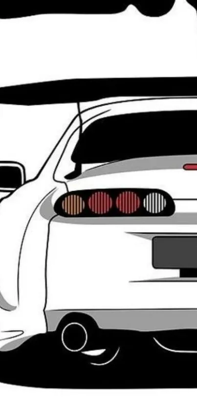 Minimalist line art car wallpaper in black, white, and red.