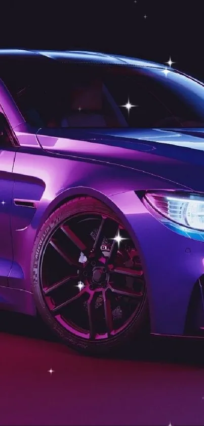 Sleek car in vibrant neon purple lighting, perfect for a modern phone wallpaper.