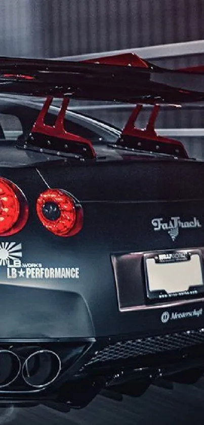 Black sports car on city bridge at night, showcasing speed and elegance.