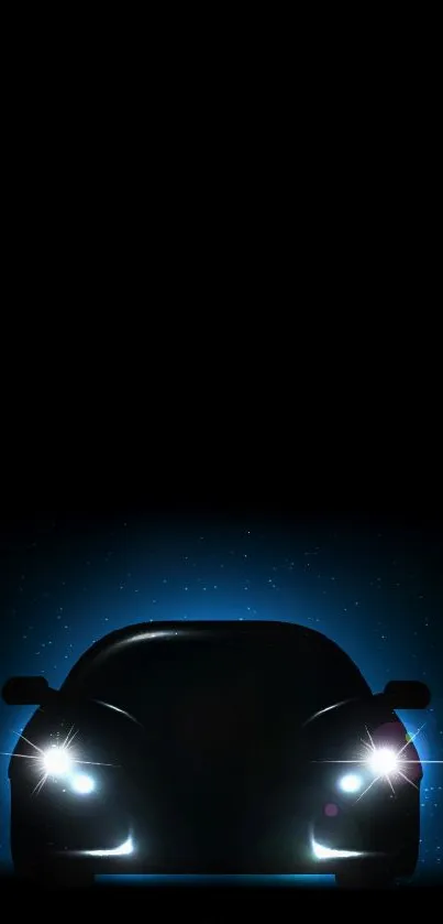 Sleek car wallpaper with night sky and glowing headlights.