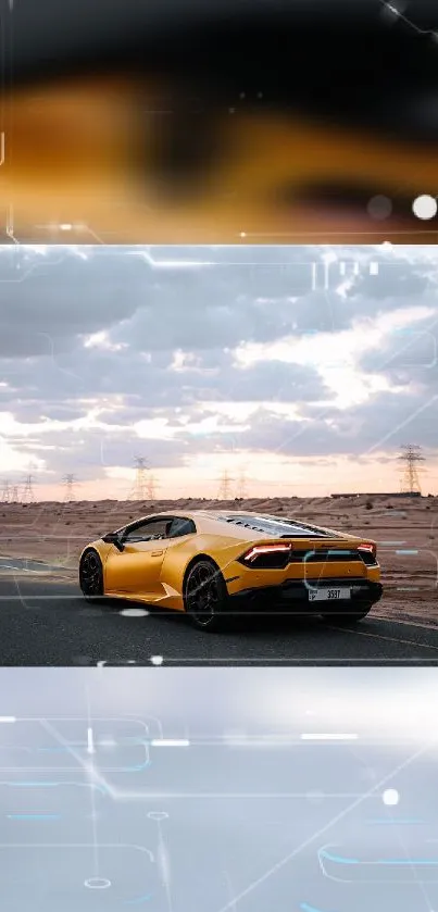 Yellow sports car on open road; dynamic mobile wallpaper.