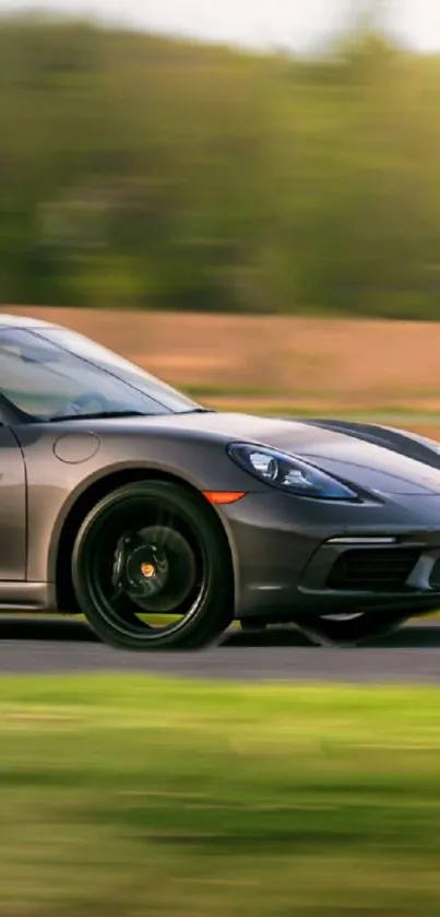 Sleek racing car driving on a track.