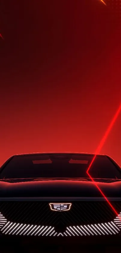 Sleek car silhouette against a red gradient background.