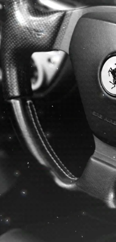 Black and white car steering wheel wallpaper.