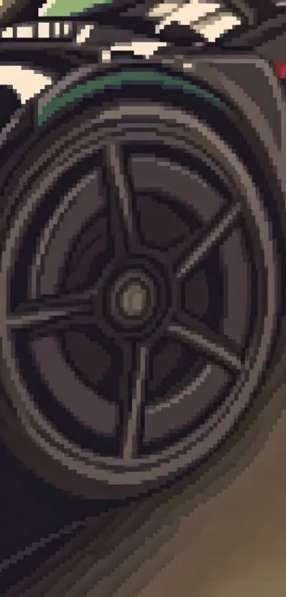 Close-up of a sleek car wheel in artistic design.