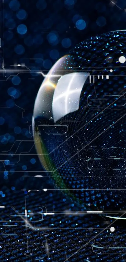 Sleek crystal ball on a sparkling dark blue background.