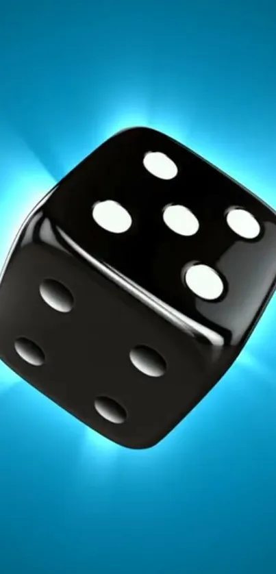 Glossy black dice with a bright blue background.