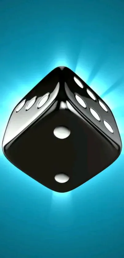 Vibrant black dice on radiant blue background wallpaper.