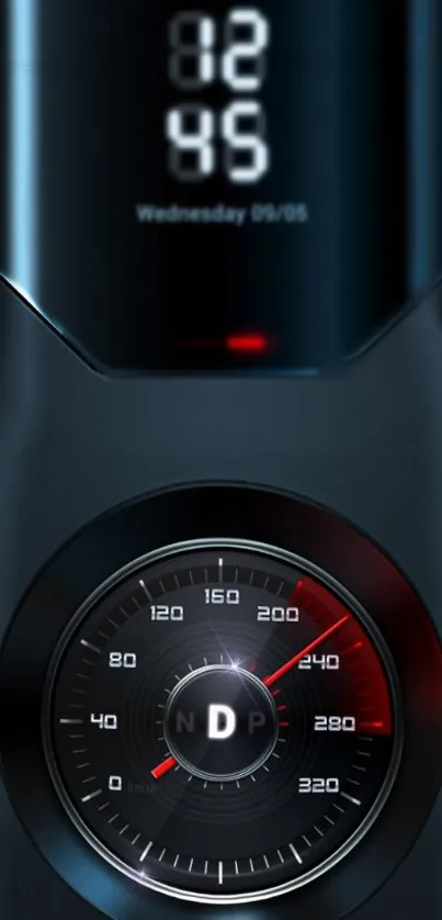 Futuristic digital speedometer wallpaper with dark hues.