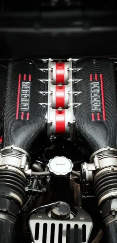 Sleek engine design with red accents, perfect for mobile wallpaper.