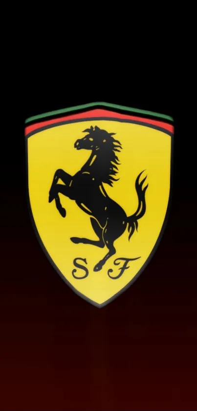 Ferrari logo against dark gradient background.