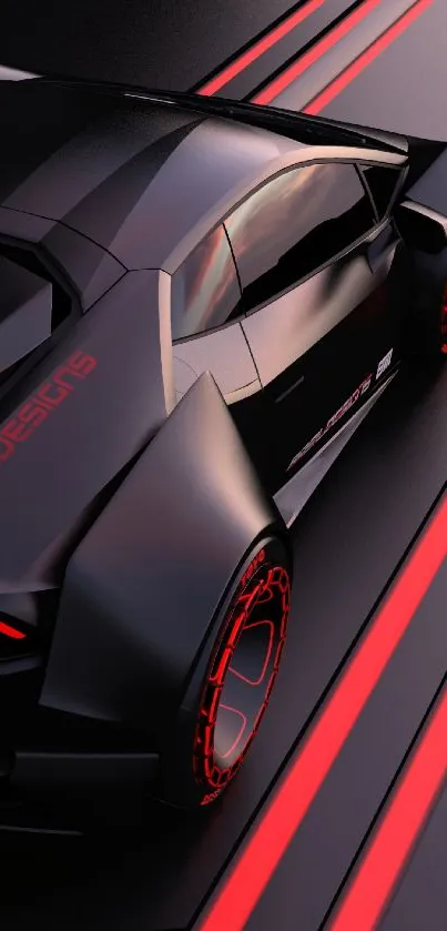 Sleek black and red futuristic car on stylish background.