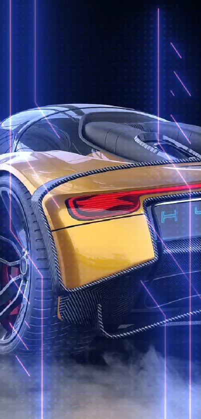 Futuristic hypercar with sleek design and orange highlights.