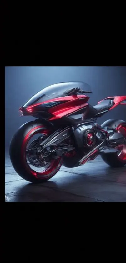 Futuristic red motorcycle artwork with sleek design.