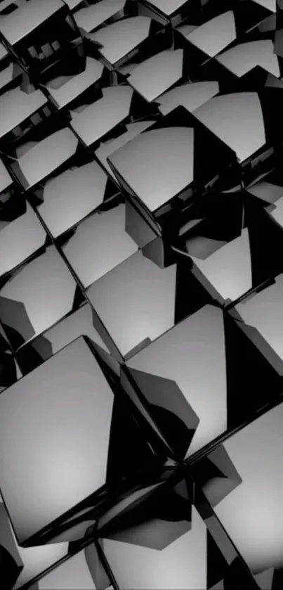 Geometric pattern of sleek black cubes.