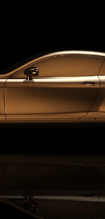 Sleek gold car with stylish reflection, perfect for mobile wallpaper.