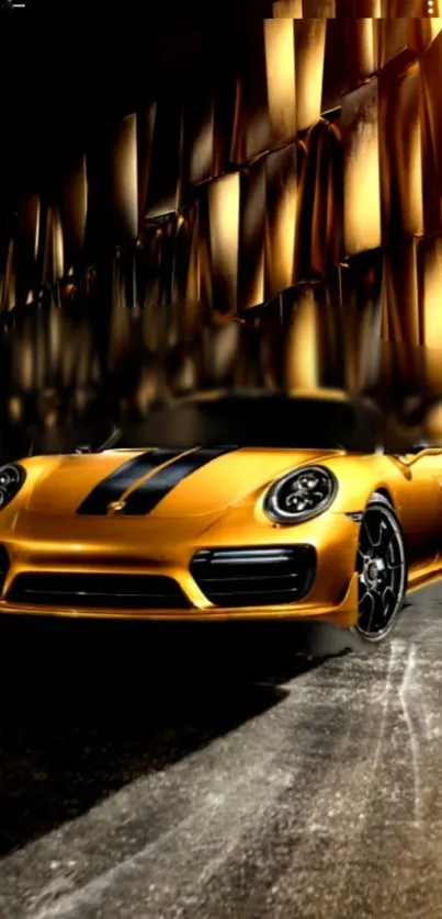 Golden sports car with black accents, sleek and luxurious design.