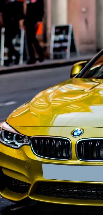 Sleek golden sports car parked on an urban street, perfect for luxury car enthusiasts.