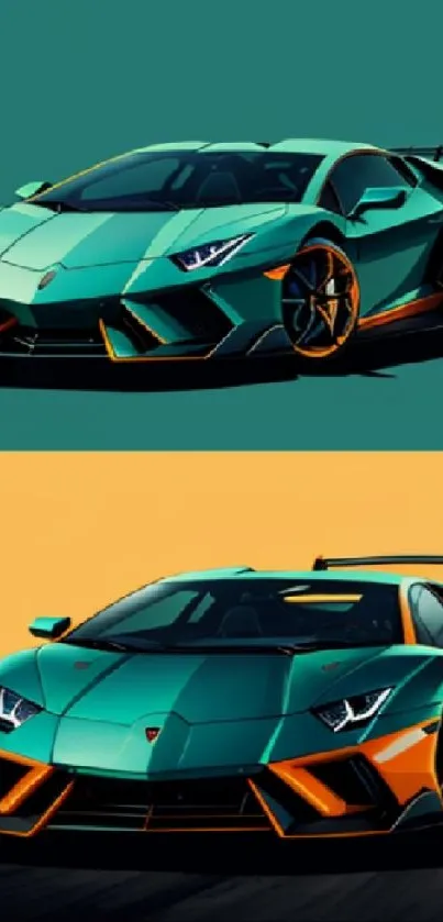 Vibrant green sports car with artistic flair on a mobile wallpaper.