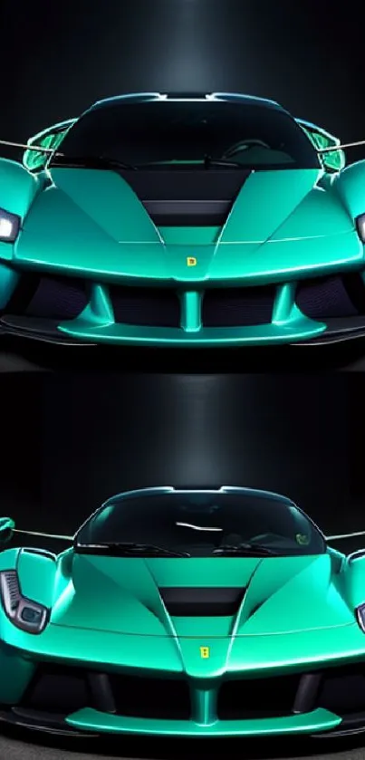 Green sports car in a tunnel, vibrant design.