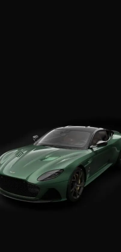 Green sports car on a sleek black background, perfect for mobile wallpaper.