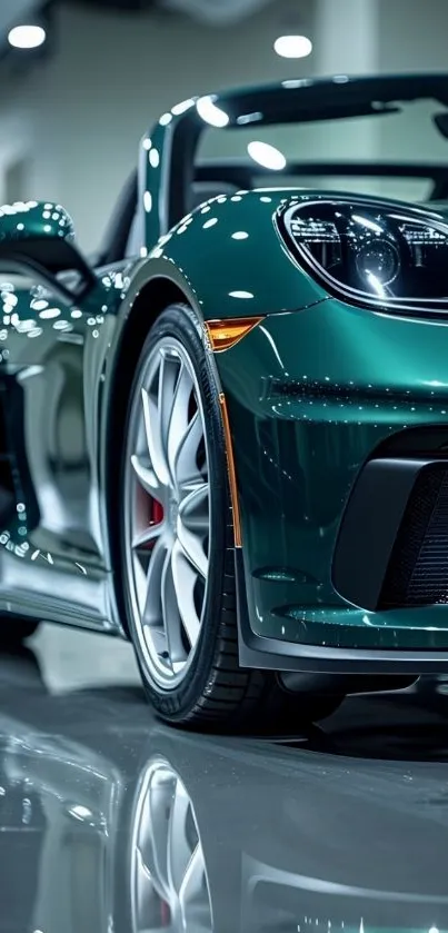 Sleek green sports car with shiny exterior.