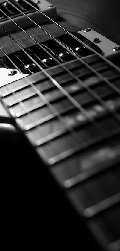 Close-up of guitar strings in black and white.