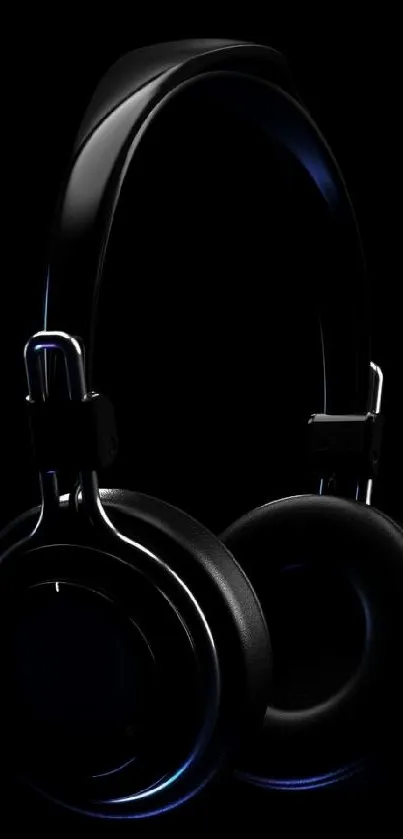 Sleek black headphones on a dark background.