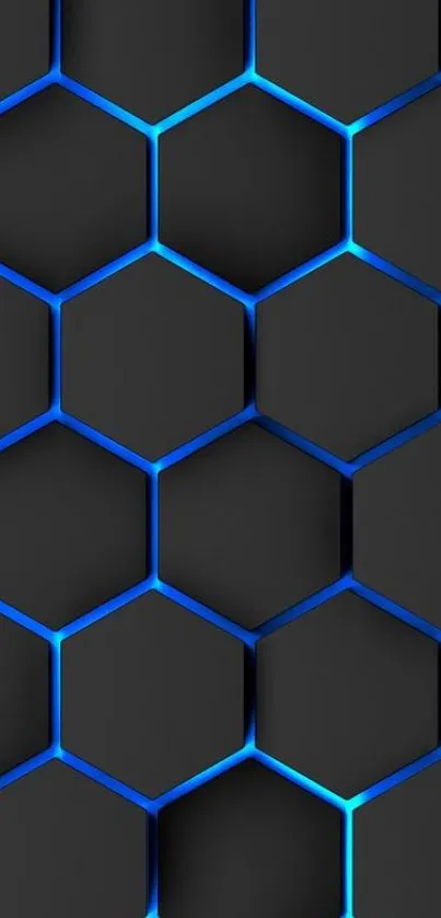 Sleek hexagonal blue and black wallpaper for smartphones.