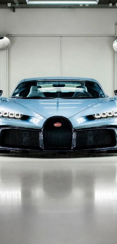 Luxury car showcased in a modern showroom with sleek lighting.