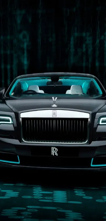 Black Rolls-Royce with blue accents in a sleek, luxury car wallpaper.