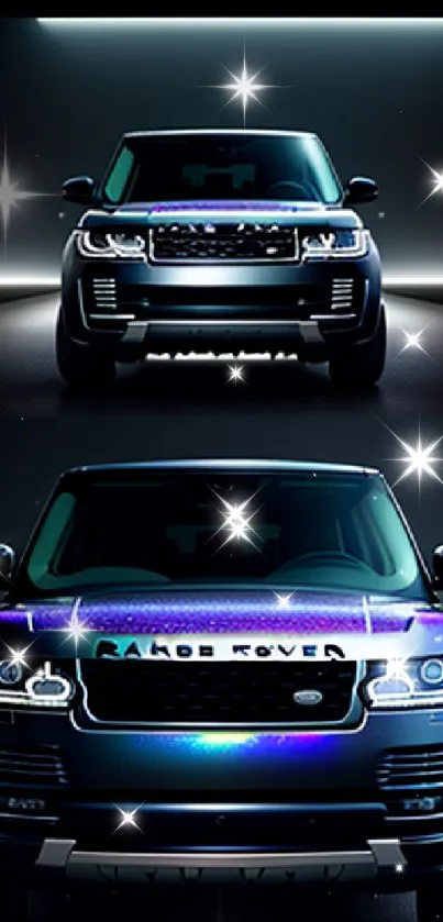 Sleek Range Rover with vibrant lighting in a stylish mobile wallpaper.