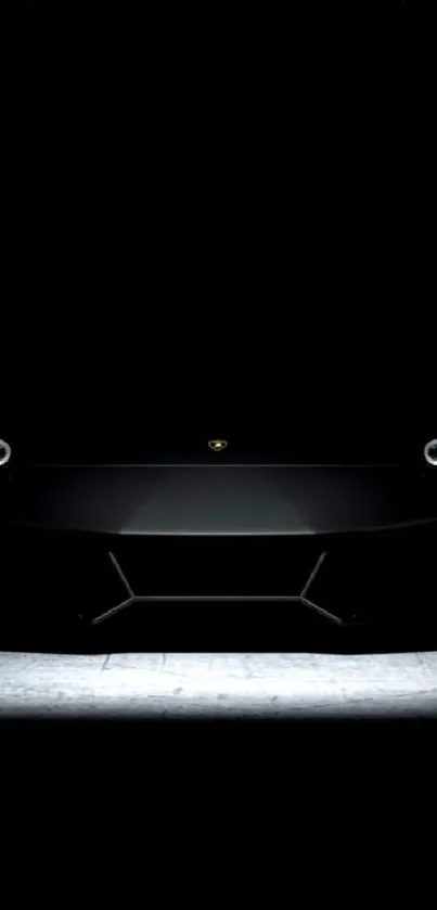 Black luxury car in dark, minimalist wallpaper.