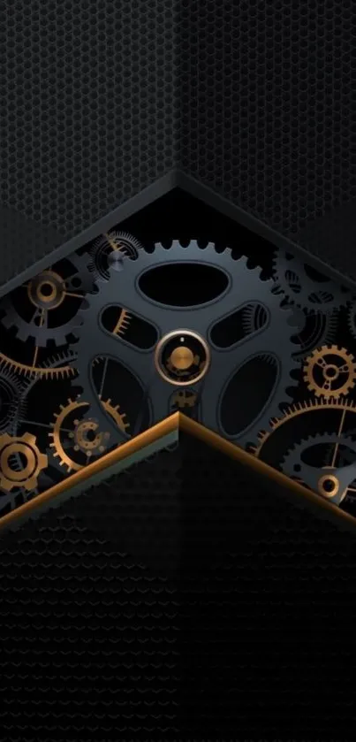 Dark wallpaper with elegant mechanical gears and industrial design.