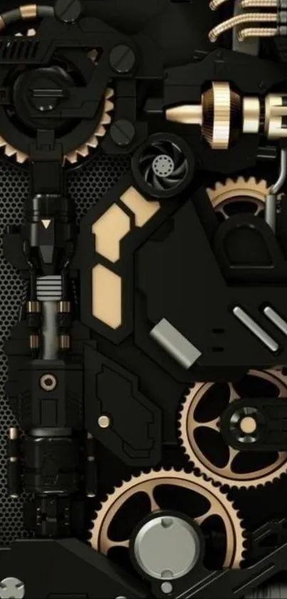 Intricate mechanical gear design wallpaper with an industrial aesthetic.