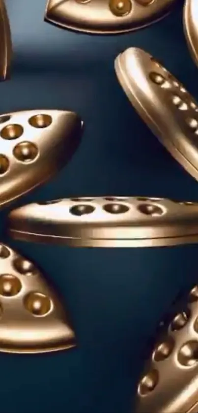 Gold metallic abstract design with dynamic shapes.