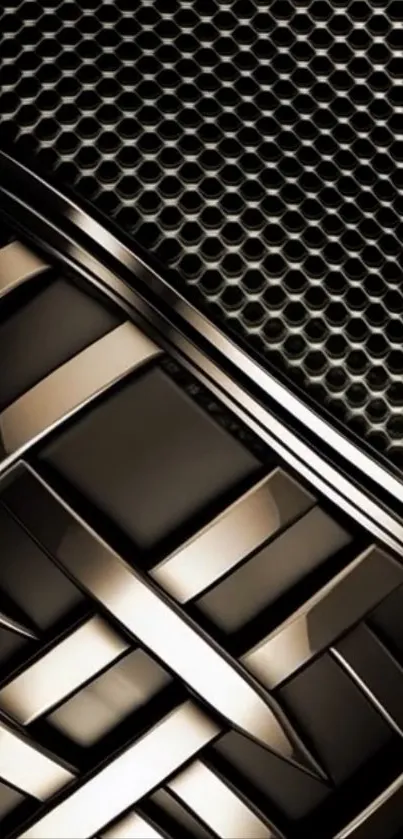 Metallic abstract wallpaper with geometric patterns.