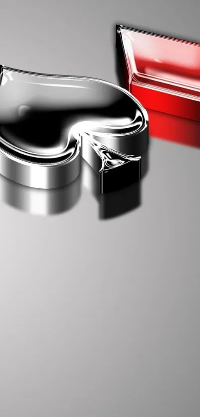 Sleek silver and red card suit symbols wallpaper.