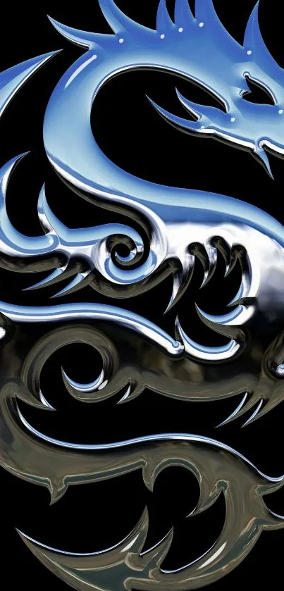 Chrome dragon design on a black background, sleek and metallic.