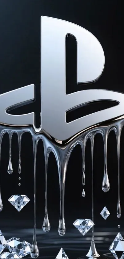 Metallic dripping icon with crystal elements on dark background.