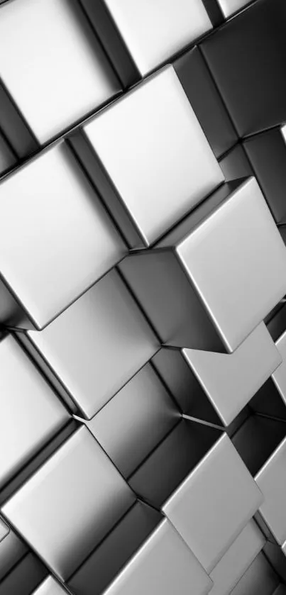 Sleek 3D cubes metallic phone wallpaper in shades of gray.