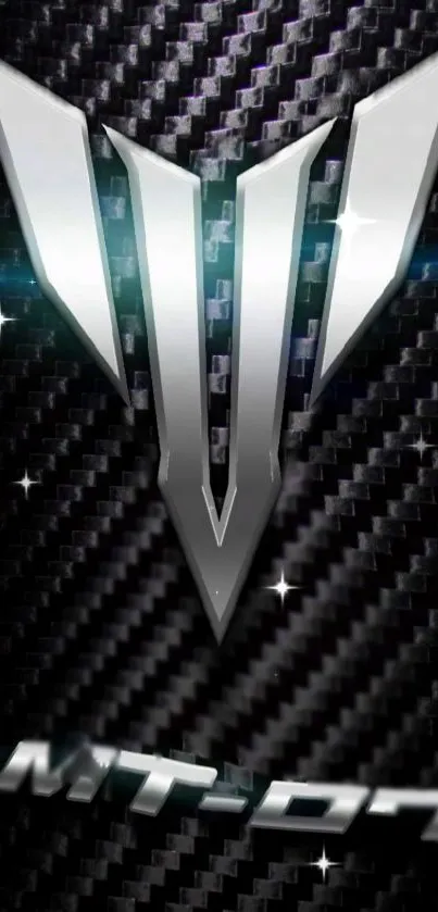 Metallic emblem on carbon fiber background wallpaper.