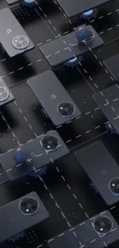 Pattern of sleek black mobile phones